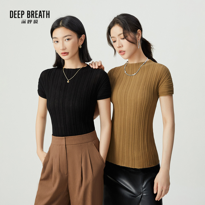 DEEP BREATH深呼吸女装 简约小烟管领飞袖针织衫短袖上衣A301549