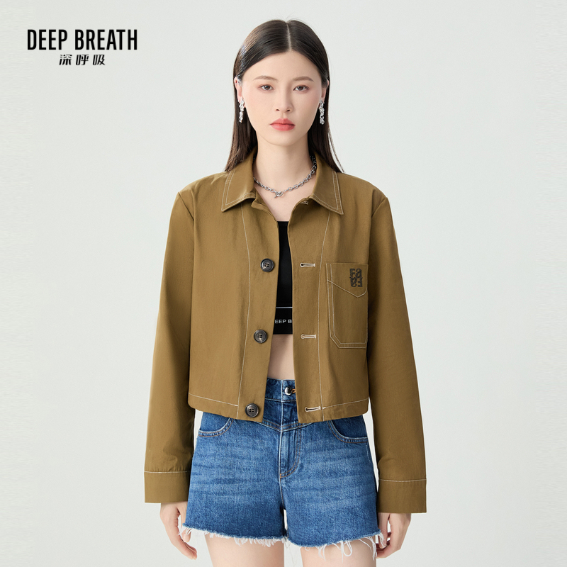 DEEP BREATH深呼吸女装 翻领FAFA贴钻复古短款外套A401160