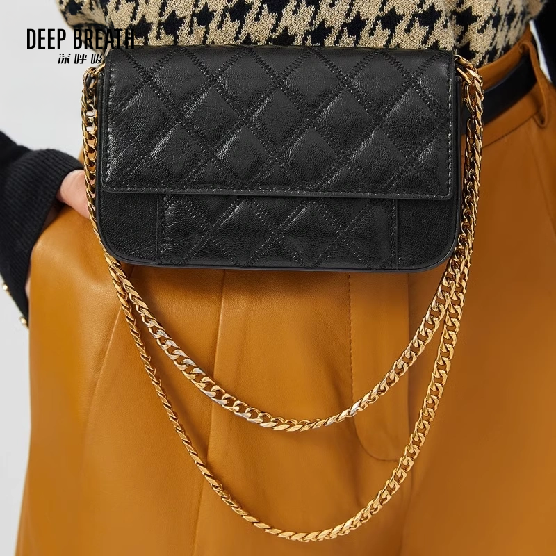 DEEP BREATH深呼吸女包 水晶羊皮迷你菱格单肩斜挎手拿腰包多种背法女包（小）AB10111