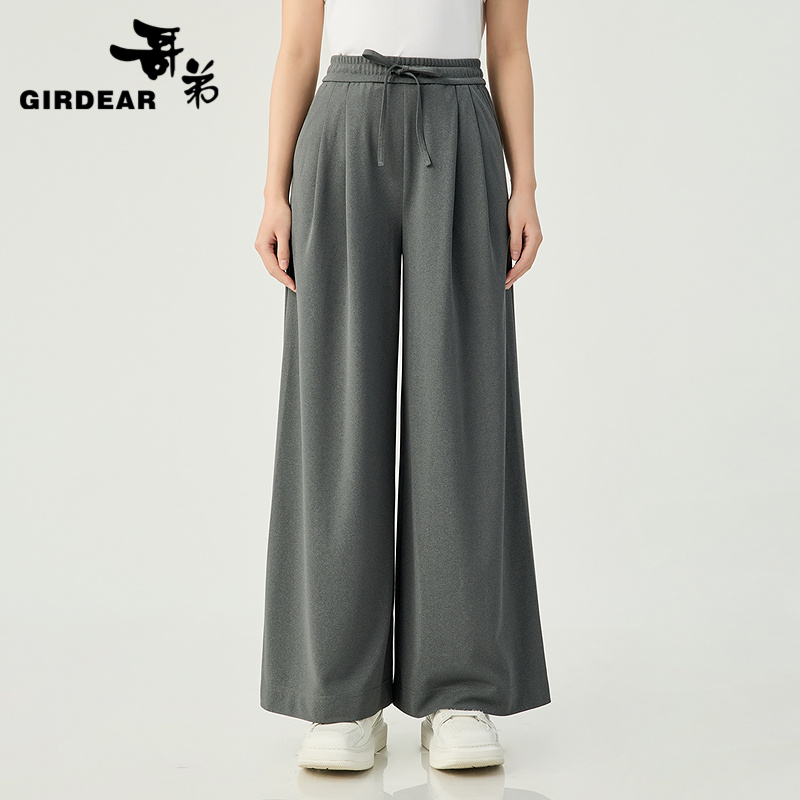 哥弟  高腰松紧阔腿休闲长裤1100285