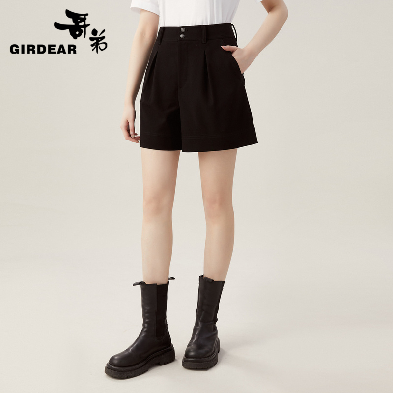 哥弟   高腰两粒扣宽松百搭四季短裤1100440