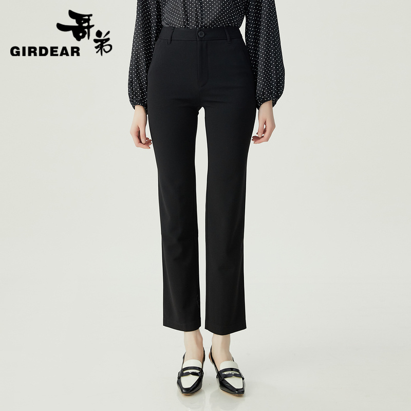 哥弟  中高腰百搭肌理垂感直筒长裤1100454