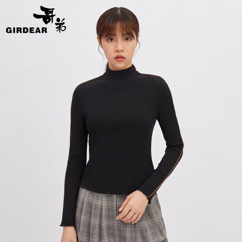 哥弟 烟管领修身弹力套头长袖衫1300626