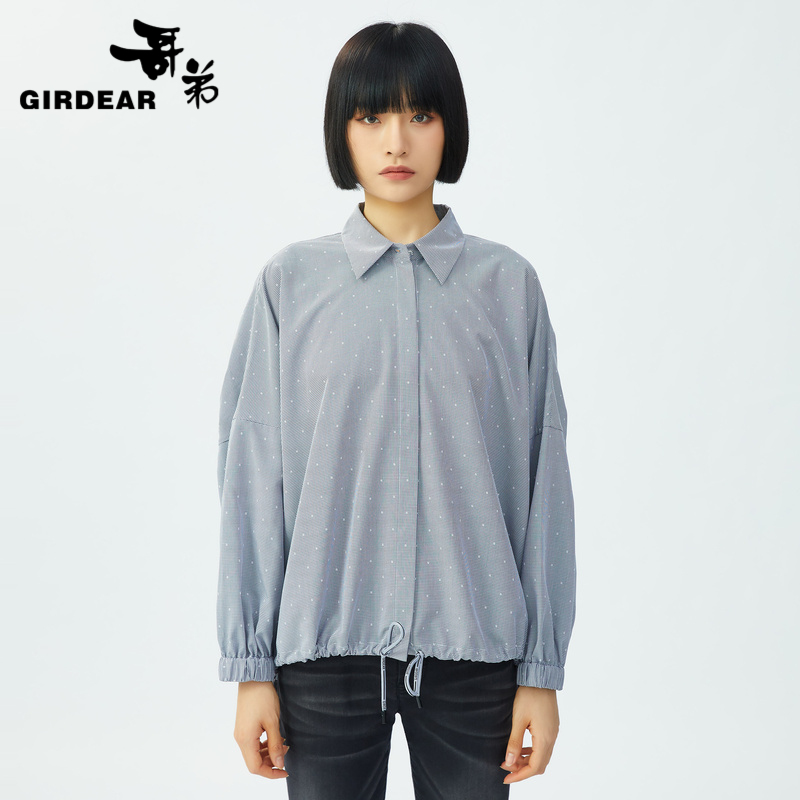 哥弟  抽绳翻领满天星休闲衬衫1300679-1