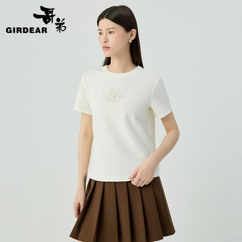 哥弟 简约弹性针织牛仔布圆领T恤1301060