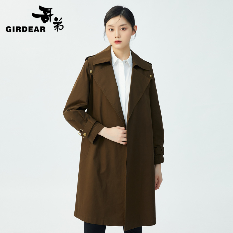 哥弟  翻领无扣设计气质风衣外套1400487-1