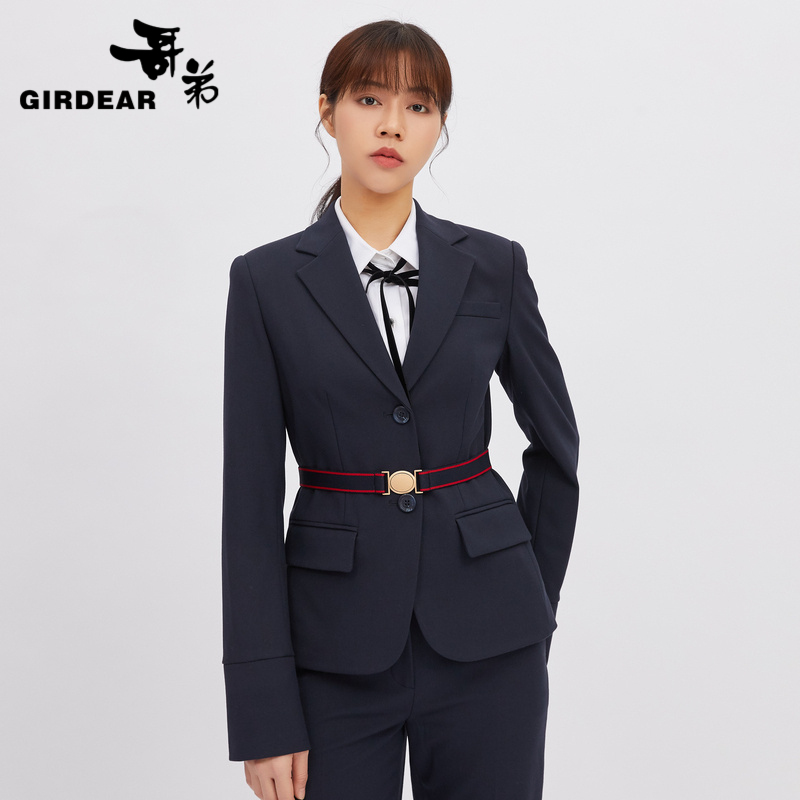 哥弟 修身小翻领拼接袖口腰带款西装外套1400497