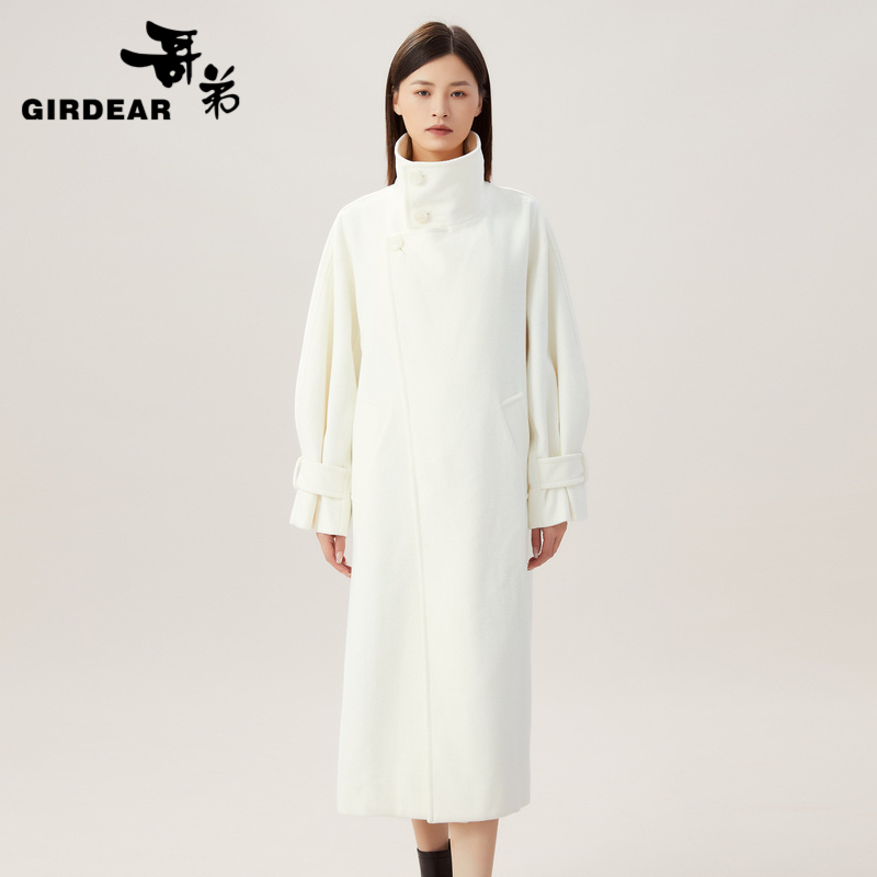 哥弟 高领廓形绵羊毛大衣1400624