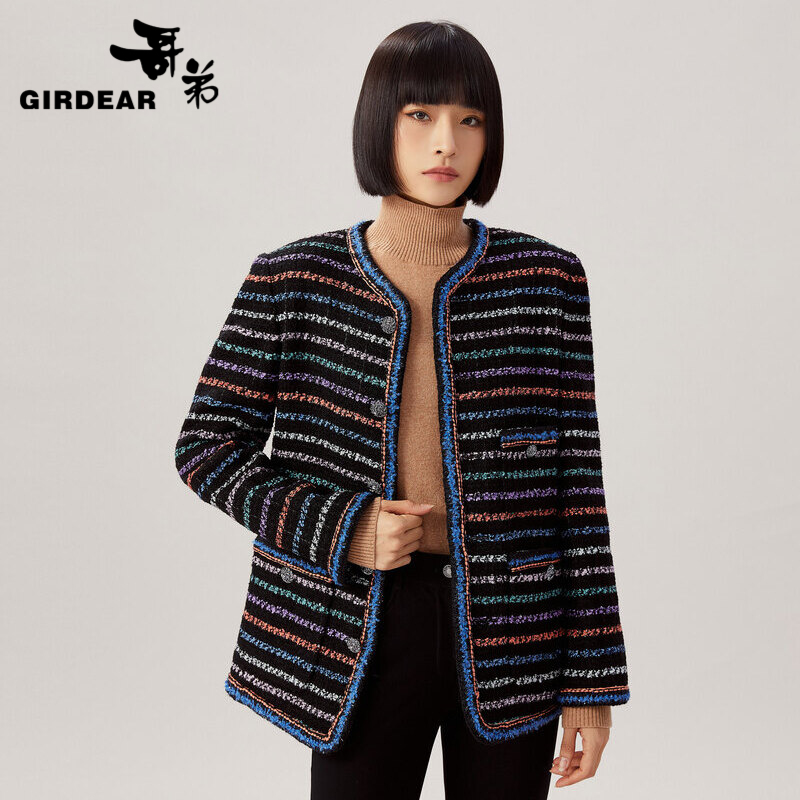 哥弟  男友力中长小香粗花呢外套1400660