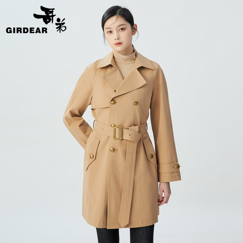 哥弟  招牌中长款双排扣腰带风衣1400666