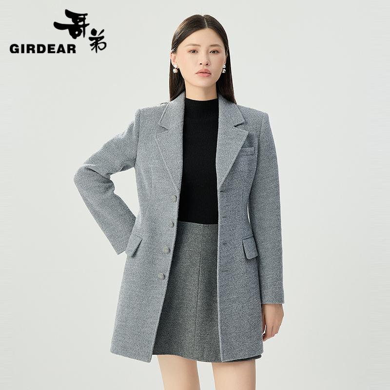 哥弟  修身中长收腰西装式毛料外套1400794