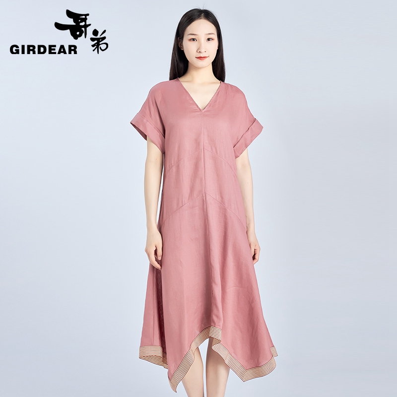 哥弟女装 V领亚麻洋装1500300