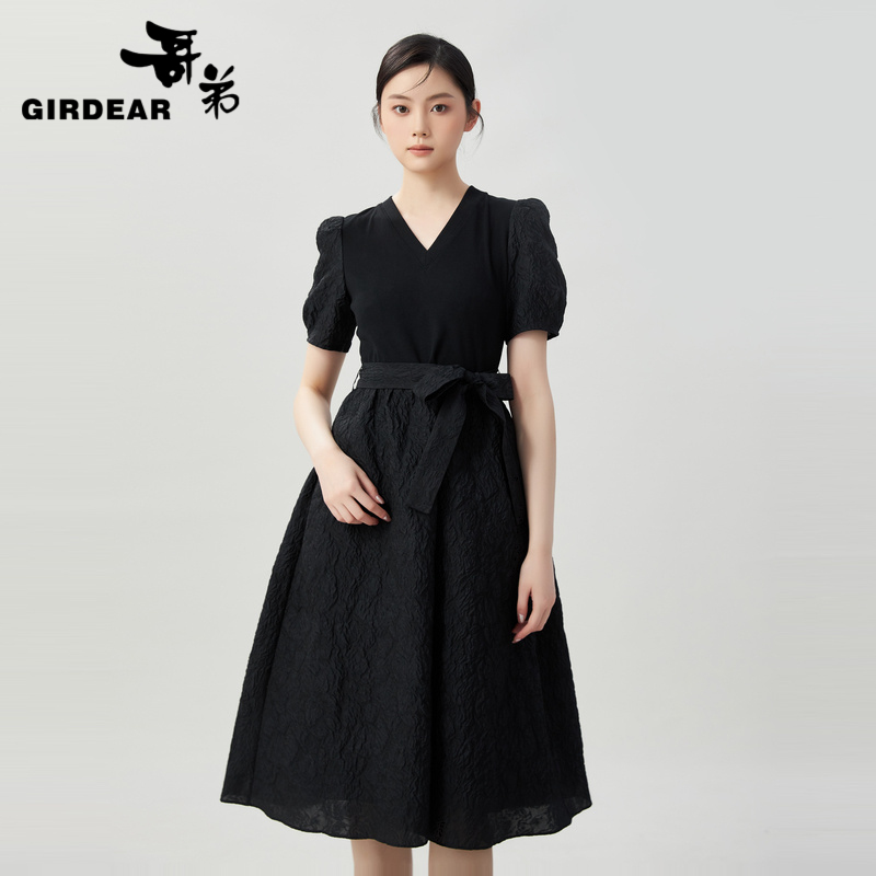 哥弟 精致复古小泡袖连衣裙1500467