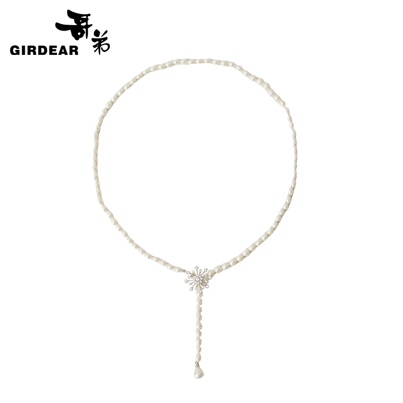 哥弟 优雅可调节雪花扣多种戴法白珠珠项链1900112