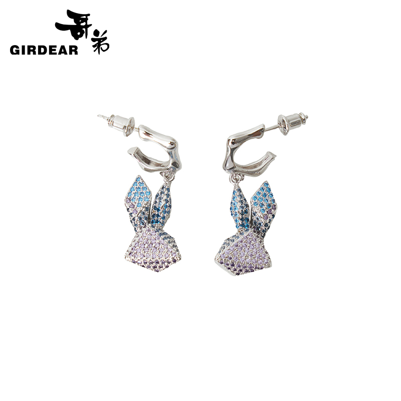 哥弟  三维立体望月兔耳钉1900464