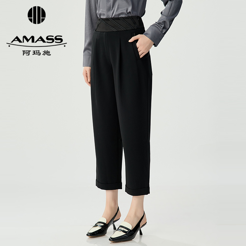 阿玛施AMASS 质感宽腰头侧拉链设计烟管裤510005