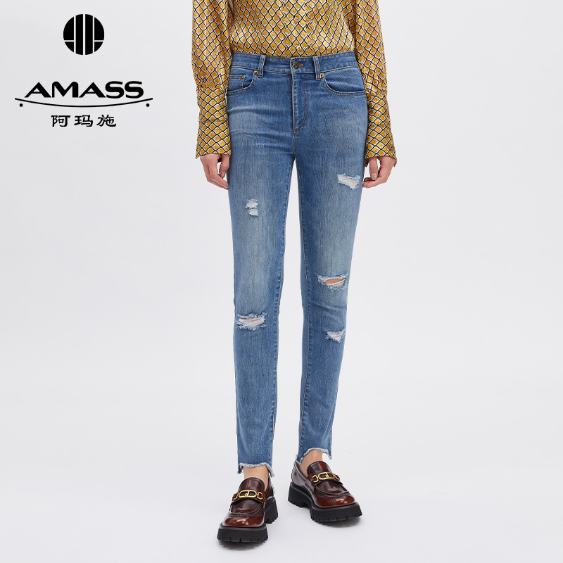 AMASS阿玛施 水洗破洞牛仔裤5100326