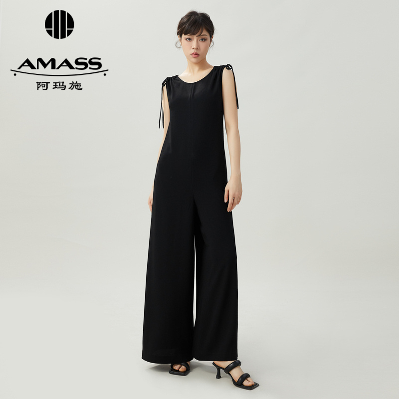 阿玛施AMASS新款肩部系带收腰连体宽腿裤5100434