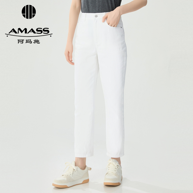 阿玛施AMASS 百搭显瘦高腰水洗牛仔法棒裤5100466