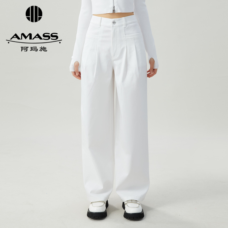 阿玛施AMASS 高腰时尚简约百搭宽腿长裤5100478