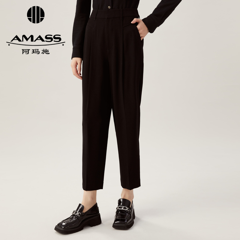 AMASS阿玛施通勤利落经典百搭松紧腰直筒西裤5100500