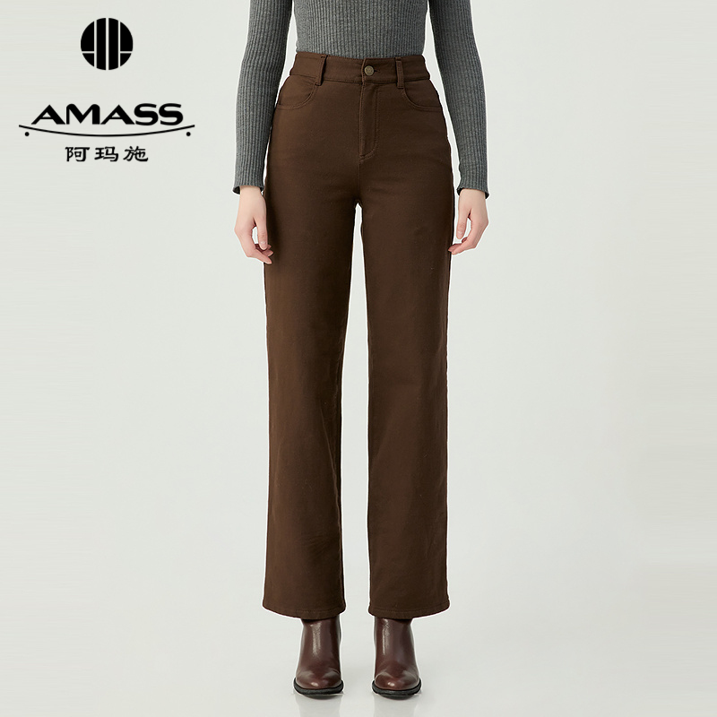 阿玛施AMASS 百搭高腰直筒显瘦丹宁风水洗牛仔长裤5100588