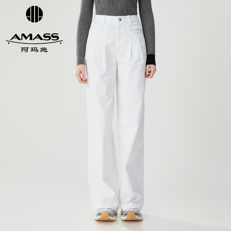 阿玛施AMASS 高人一等高腰显瘦时尚简约休闲宽腿长裤5192478