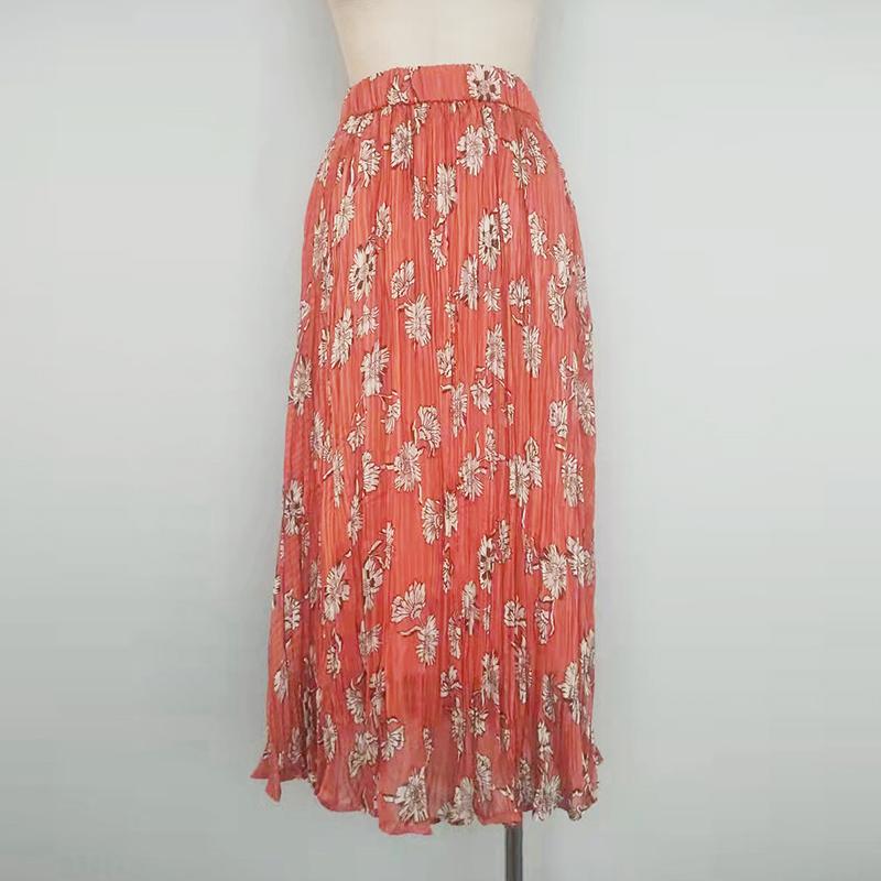 AMASS阿玛施 松紧腰皱褶印花半身裙长裙5200320