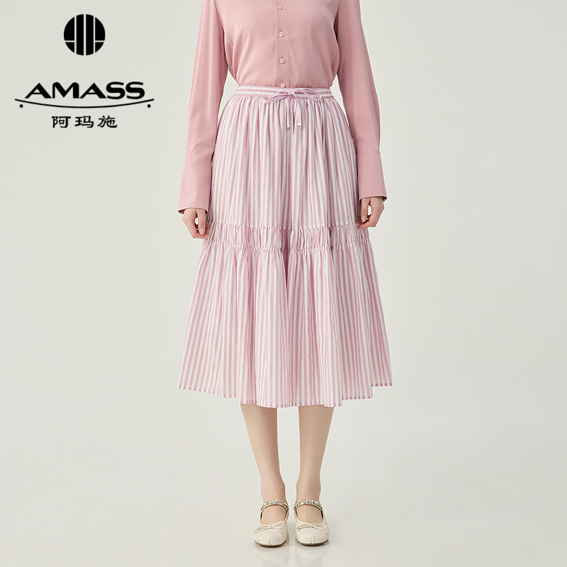 阿玛施AMASS 小清新撞色两节式复古伞裙5200408