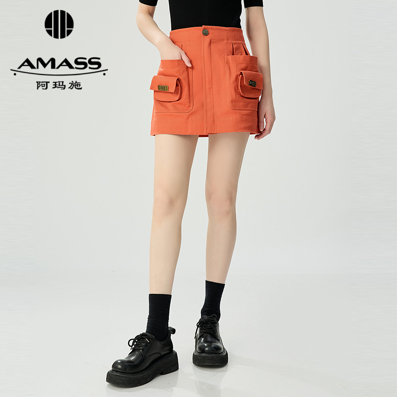 阿玛施AMASS 休闲酷帅工装风双口袋女装A版短裙5200429