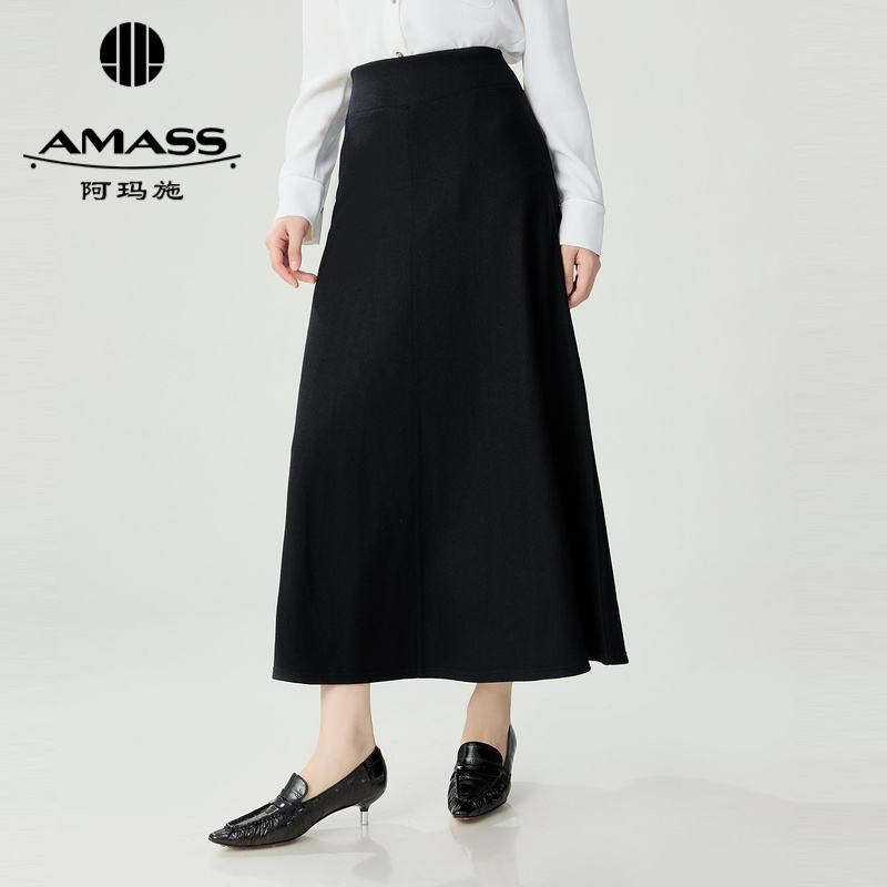 阿玛施AMASS 简约百搭优雅羊毛小黑裙5200502