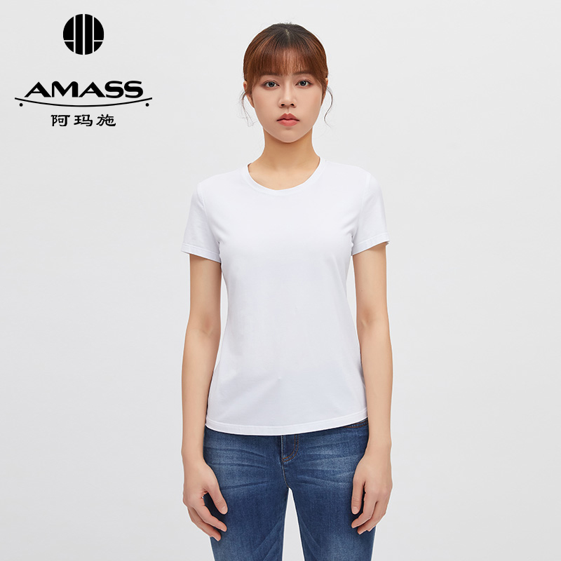 阿玛施 衣橱必备国标领素面白T恤5300425
