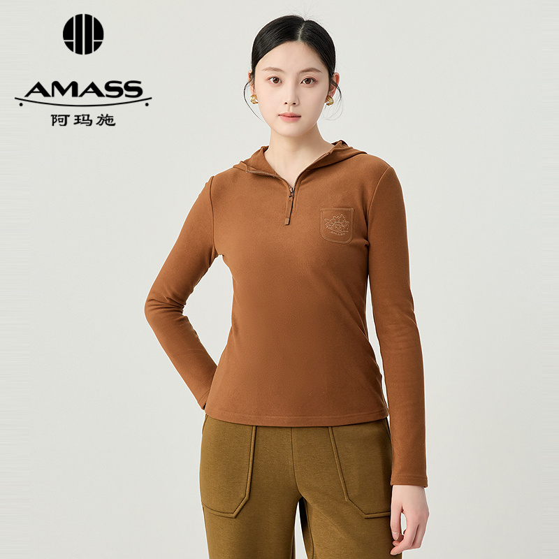 阿玛施AMASS 黑曜岩丘比特休闲连帽收腰卫衣女5300662