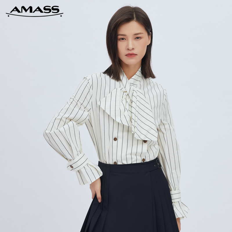 AMASS阿玛施 简约条纹喇叭袖衬衣5300677