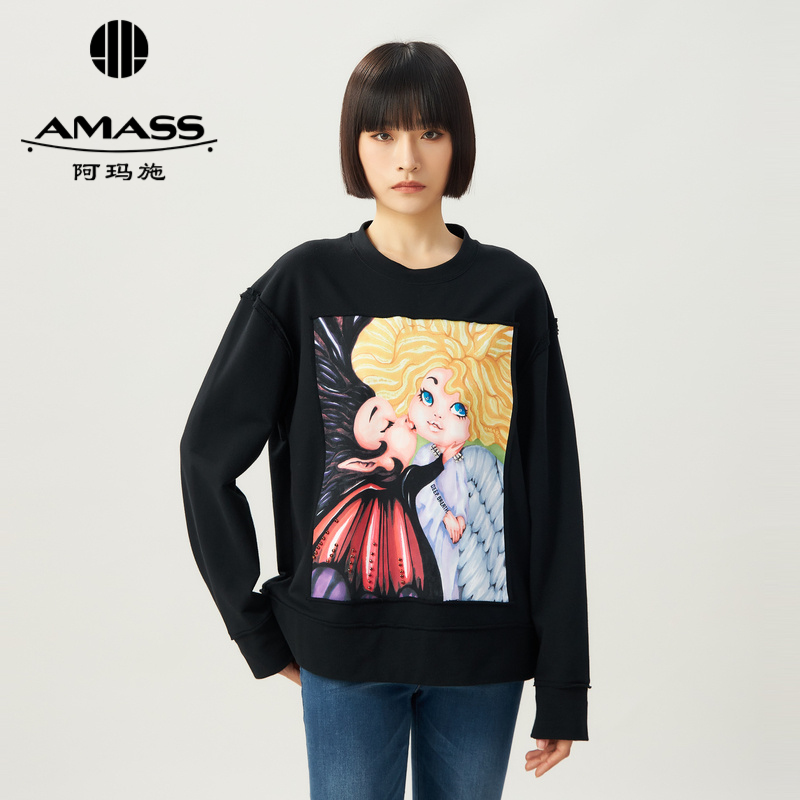 阿玛施AMASS 新款公仔印花廓形宽松长袖圆领卫衣5300946