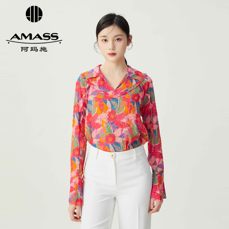 阿玛施AMASS 油画感复古浪漫印花衬衫5300985