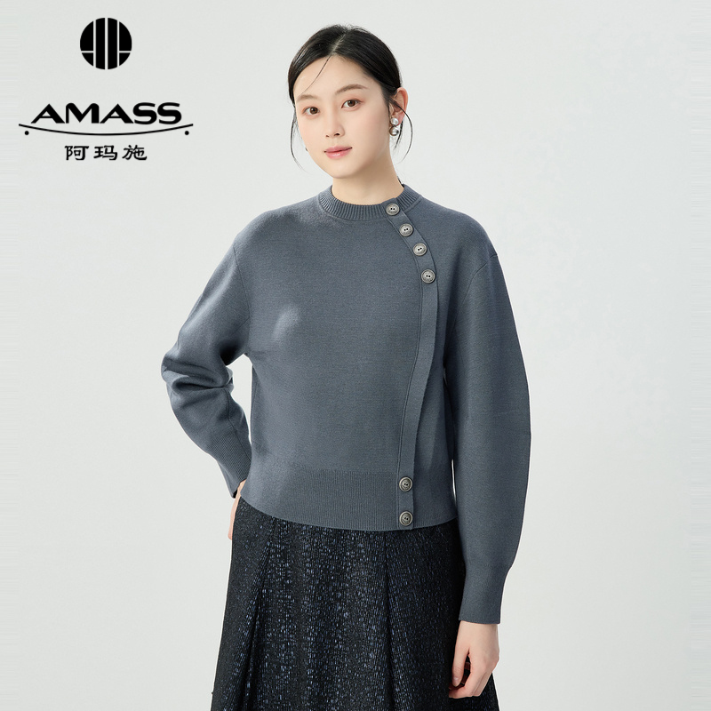 阿玛施AMASS 新颖时尚个性烟管领羊毛长袖针织衫5399738