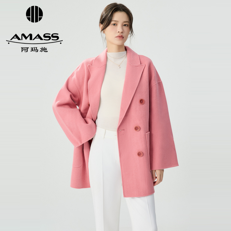 阿玛施AMASS 温柔气质双排扣双面尼外套中长款5400666