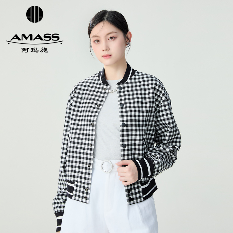 阿玛施AMASS 日常休闲格纹棒球夹克外套5400800