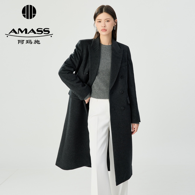 阿玛施AMASS 秋冬经典复古直身版双排扣西装式大衣5400810