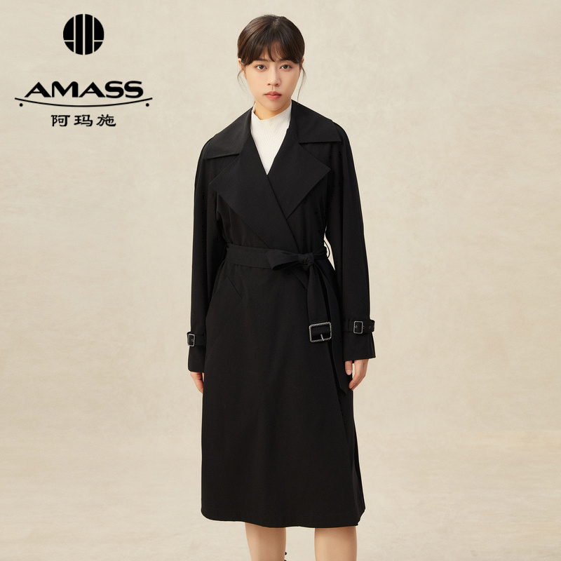 AMASS阿玛施 翻领简约宽松长款风衣附腰带5400848-1