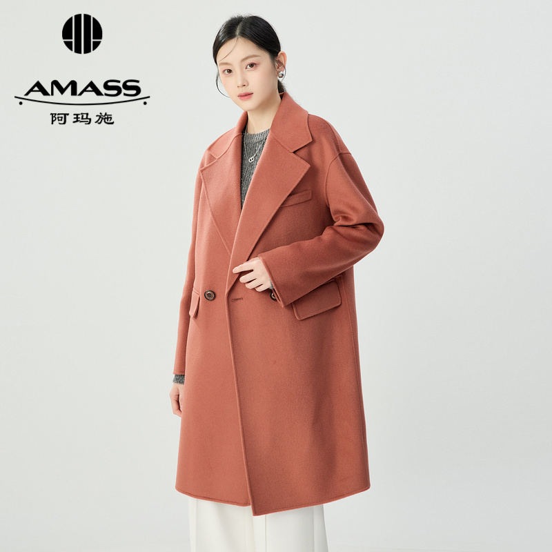 阿玛施AMASS 干练利落经典双排扣中长款双面呢外套5400858