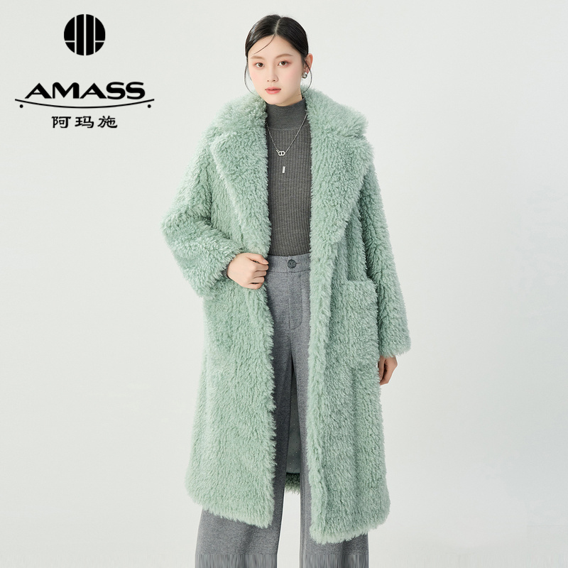阿玛施AMASS 质感毛绒柔软中长款大翻领大衣5400889