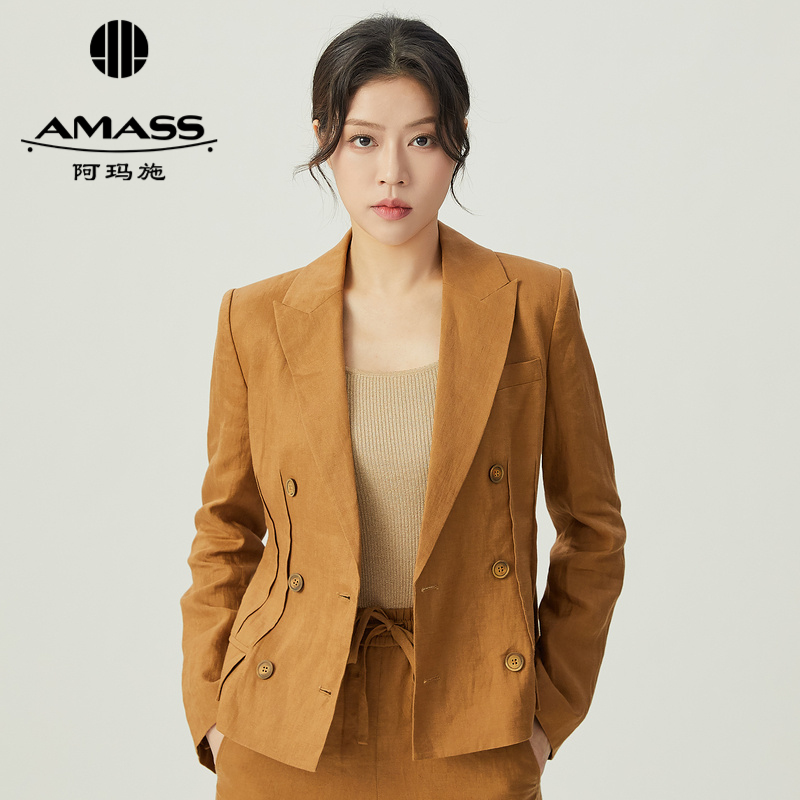 阿玛施AMASS 复古文艺风休闲亚麻收身西装5400908