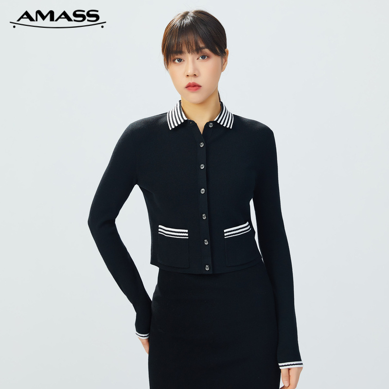 AMASS阿玛施  POLO领针织短款开衫5499162