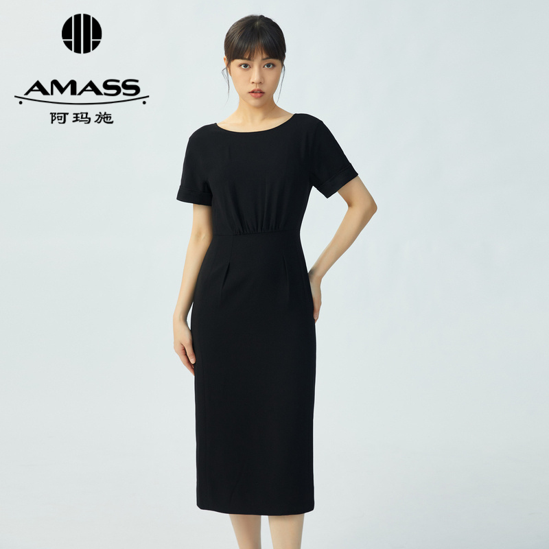 AMASS阿玛施 气质经典收腰后开叉连衣裙 5500451