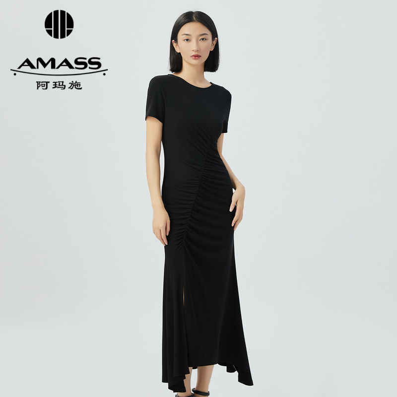 阿玛施AMASS 气质优雅显瘦修身曲线短袖连衣裙5500505