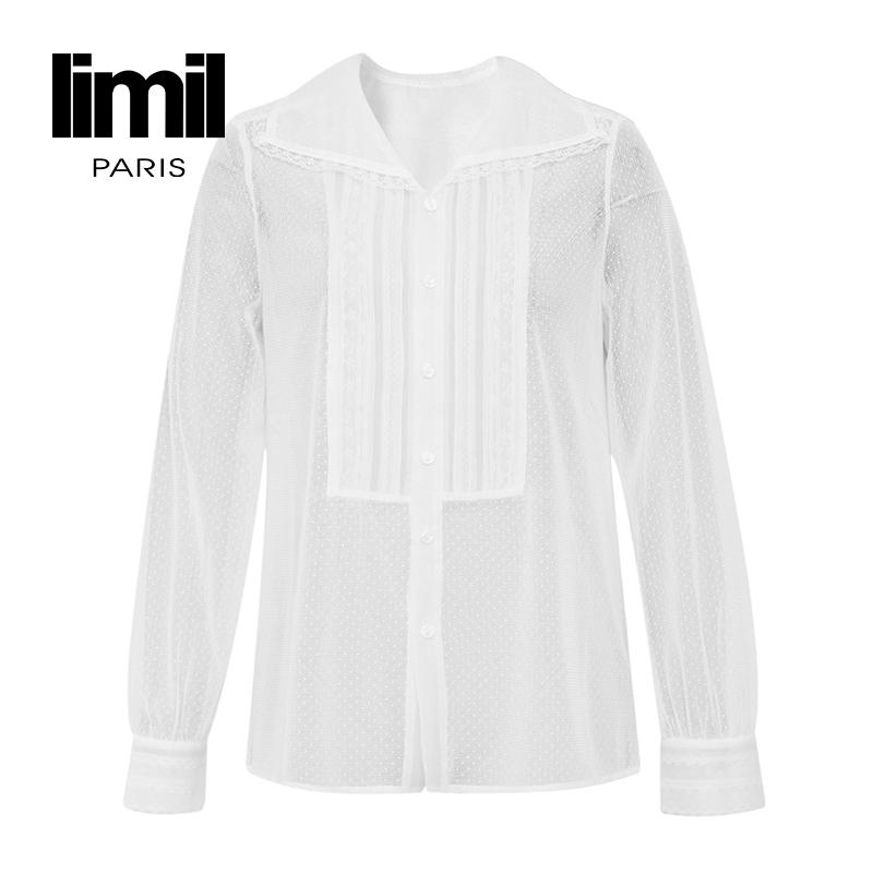 丽米儿LIMIL 气质纯白色透纱衬衫9300146
