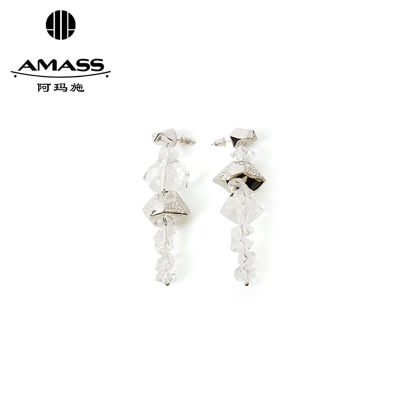 阿玛施AMASS 高级款不规则设计树脂镶钻耳环耳饰590026