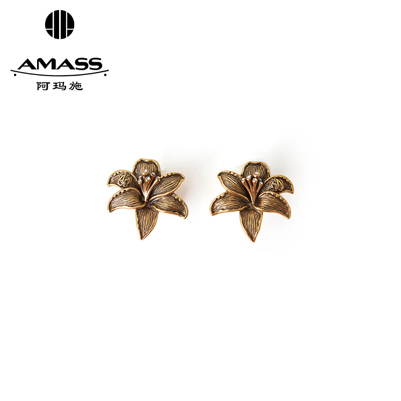 阿玛施AMASS 精致复古做旧花骨朵耳钉耳饰590037
